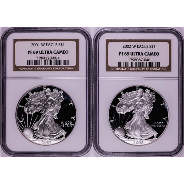 Lot of 2001-2002 $1 Proof American Silver Eagle Coins NGC PF69 Ultra Cameo