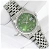 Image 3 : Rolex Men's Stainless Steel Green Roman Datejust Wristwatch
