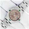 Image 3 : Rolex Ladies Stainless Steel Salmon Arabic Diamond and Emerald Datejust Wristwatch