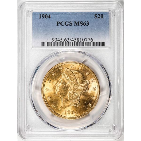 1904 $20 Liberty Head Double Eagle Gold Coin PCGS MS63