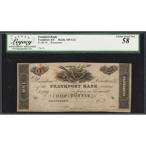 1800's $1 Frankfort Bank Kentucky Obsolete Note Legacy Choice About New 58