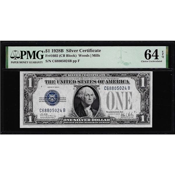 1928B $1 Funnyback Silver Certificate Note Fr.1602 PMG Choice Uncirculated 64EPQ