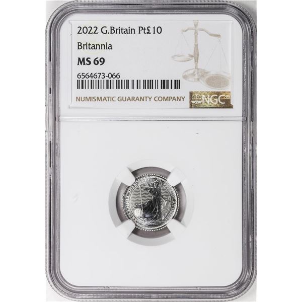 2022 Great Britain 10 Pounds Britannia 1/10oz Platinum Coin NGC MS69