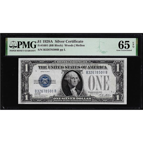 1928A $1 Funnyback Silver Certificate Note Fr.1601 PMG Gem Uncirculated 65EPQ