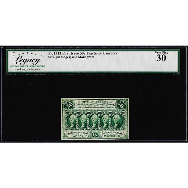 1862 First Issue Fifty Cents Fractional Currency Note Fr.1313 Legacy Very Fine 30