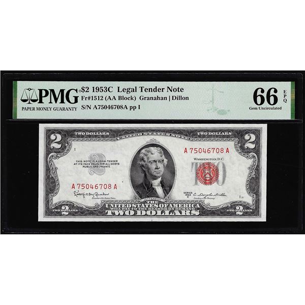 1953C $2 Legal Tender Note Fr.1512 PMG Gem Uncirculated 66EPQ