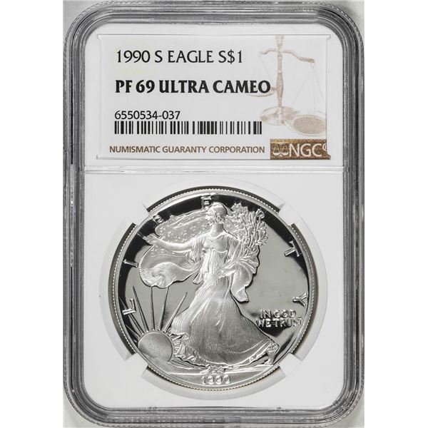1990-S $1 Proof American Silver Eagle Coin NGC PF69 Ultra Cameo