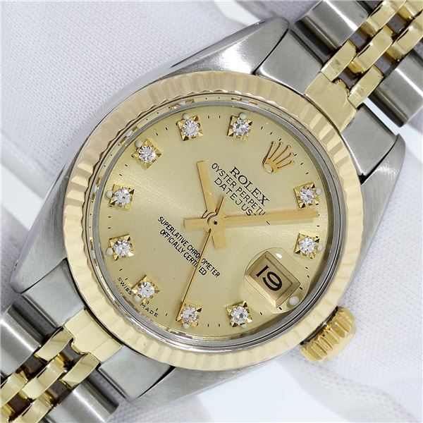Rolex Ladies Two Tone Diamond Datejust Wristwatch