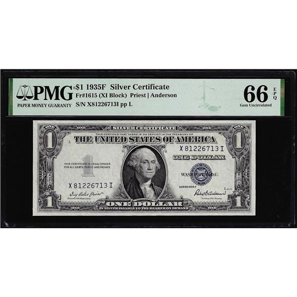 1935F $1 Silver Certificate Note Fr.1615 PMG Gem Uncirculated 66EPQ