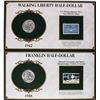 Image 1 : Lot of 1942 Walking Liberty & 1958 Franklin Half Dollar Coins and Stamp Panels