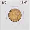 Image 1 : 1847 No Motto $5 Liberty Head Half Eagle Gold Coin