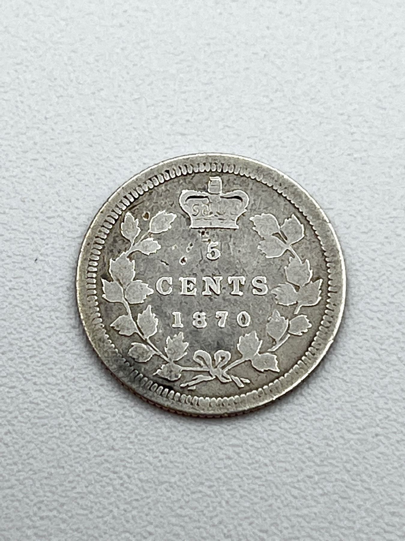Silver Rimmed Coin 1870 Wide rim silver Canada 5 Cent - Sunrise Estate Services Ltd