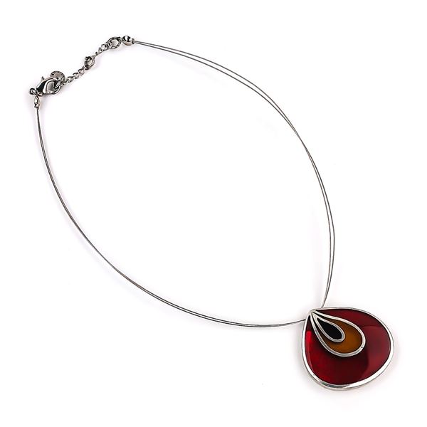 CULTURE MIX SILVER TONE WIRE PENDANT NECKLACE