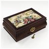 Image 1 : VINTAGE LOCKING WOODEN JEWELRY BOX - TAPESTRY LID