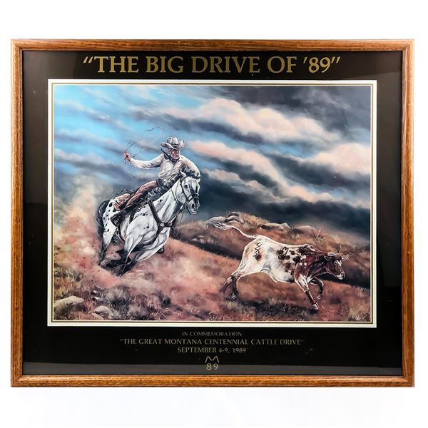 FRAMED PRINT THE GREAT MONTANA CATTLE DRIVE 1989