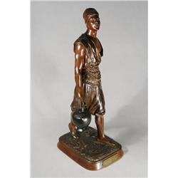 Marcel Debut (Paris, 1865-1933)  Porteur d'eau Tunesien  (Water Carrier) Bronze, brown patina,