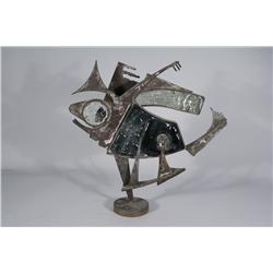 Artist Unknown (20th Century) A Brutalist Welded Metal and Glass Sculpture of a Fish, Dated '65 with