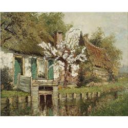 Verdlak (20th Century) Landscape with Cottage and Stream, Oil on canvas,