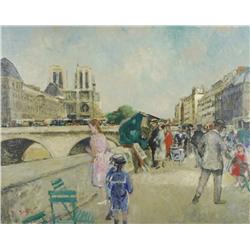 Francois Gall (French, 1912-1987) Strolling Along the Seine, Oil on Canvas,