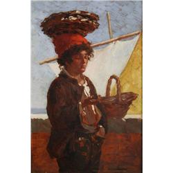 Artist Unknown (19th Century) Portrait of a Young Fisherman, Oil on wood,