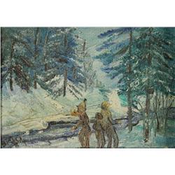 Artist Unknown (19th/20th Century) Snow Scene with Children, Oil on board,