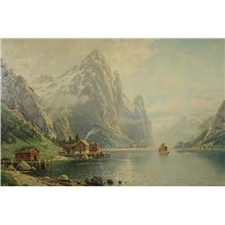 C. Bertold (Swiss, b.1870) Alpine Lake Scene, Oil on canvas,