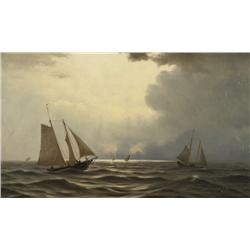 William Frederik de Haas (Dutch/American, 1830-1880) Ships at Sea, Oil on canvas,