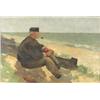 Image 1 : William Castle-Keith (American, 1864-1927) Man with a Pipe on Shore, Oil on canvas,