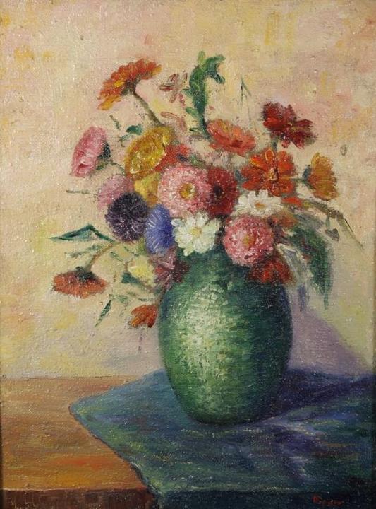 Ripper (20th Century) Still Life Flowers in Vase, Oil on canvas,