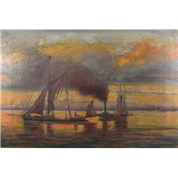 C. B. Duffy Harbor Scene, Oil on canvas,