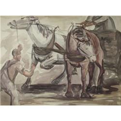 Stephen Czeto (19th/20th Century) Horse Power, Watercolor on paper,