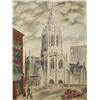 Image 1 : Raymond Calcey (American, 20th Century) Church in Pittsburgh Street Scene, Watercolor on board,