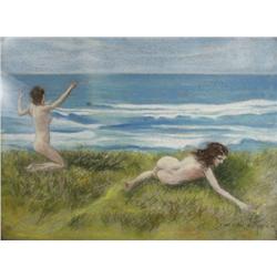 Artist Unknown, Nudes in a Landscape, Pastel on Paper,