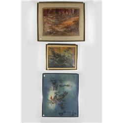 A Group of Three Framed Decorative Items,