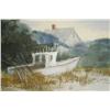 Image 4 : Cathy Welner (Ohio, 20th Century), Beach Scene with Boat and Shack, Watercolor,