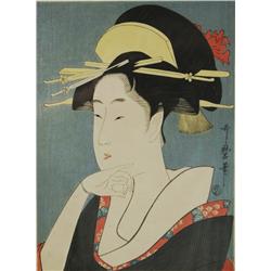 After Choki (Japanese, 18th/19th Century) Portrait of a Woman, Woodblock print.