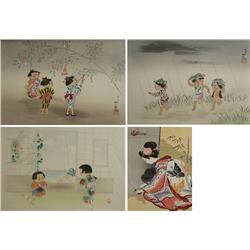 Hitoshi Kiyohara (Japanese, 1896-1956) Three Prints Depicting Children, together with a print by San