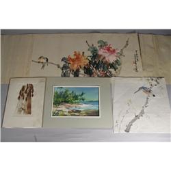 A Group of Three Watercolors, Together with A Woodland Collage by Francis Rohr.