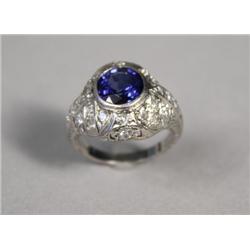 A Ceylon Sapphire & Diamond Platinum Ring.