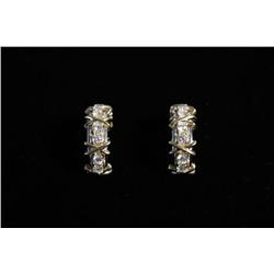 A Pair of 14kt. Yellow and White Gold and Diamond X-Form Earrings,