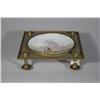Image 3 : A Continental Painted Porcelain Plate Mounted and Framed in a Metal and Brass Stand.