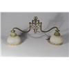 Image 1 : A Victorian Brass Two Arm Hanging Light Fixture, with Two Moulded Glass Shades in the Style of Pairp