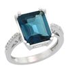 Image 1 : 5.52 CTW London Blue Topaz & Diamond Ring 14K White Gold - REF-56R5H