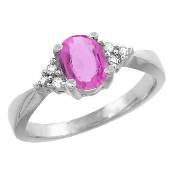 1.06 CTW Pink Sapphire & Diamond Ring 10K White Gold - REF-43V8R