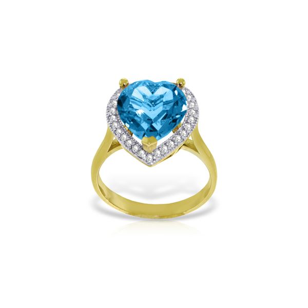 Genuine 6.44 ctw Blue Topaz & Diamond Ring 14KT Yellow Gold - REF-69P6H