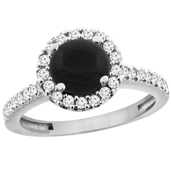 1.02 CTW Onyx & Diamond Ring 10K White Gold - REF-53M5A