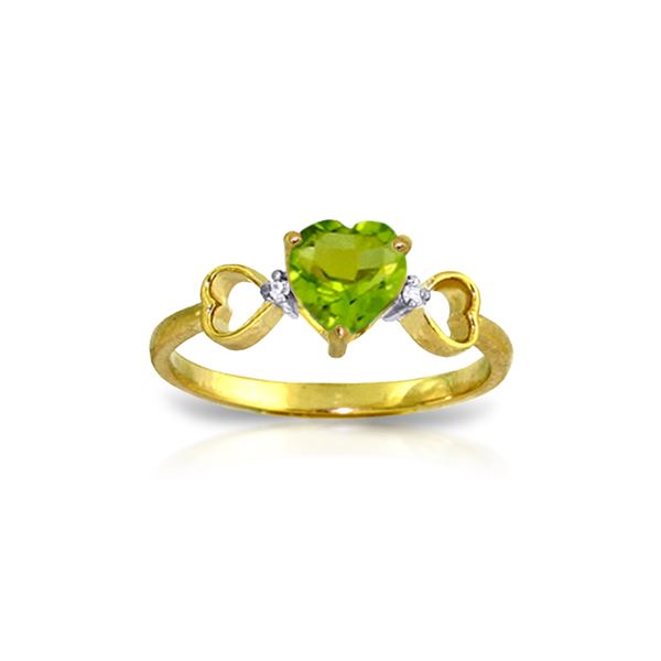 Genuine 0.96 ctw Peridot & Diamond Ring 14KT Yellow Gold - REF-41Z4N