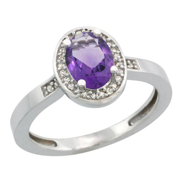 1.15 CTW Amethyst & Diamond Ring 14K White Gold - REF-37F9N