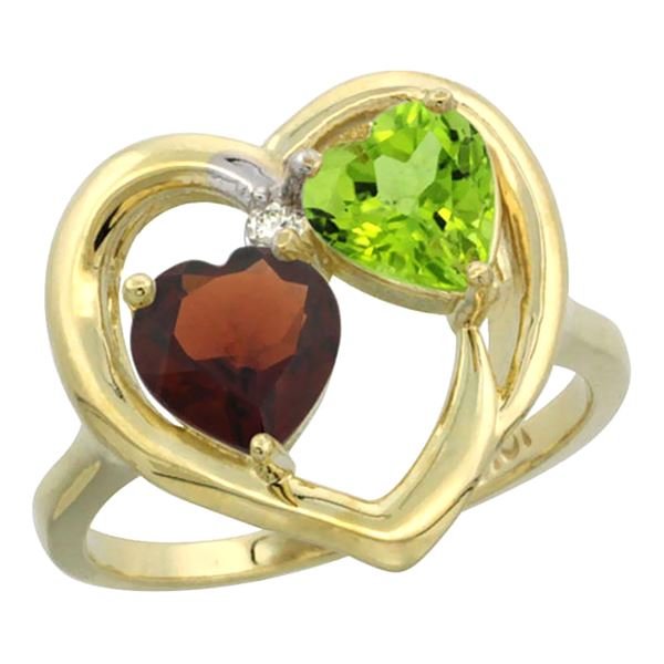 2.61 CTW Diamond, Garnet & Peridot Ring 10K Yellow Gold - REF-23X7M