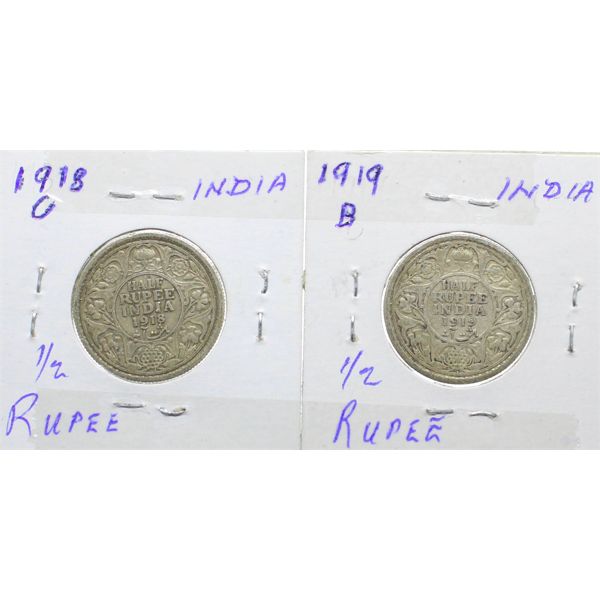 INDIA 1918C & 1919B ONE HALF RUPEE .917 SILVER